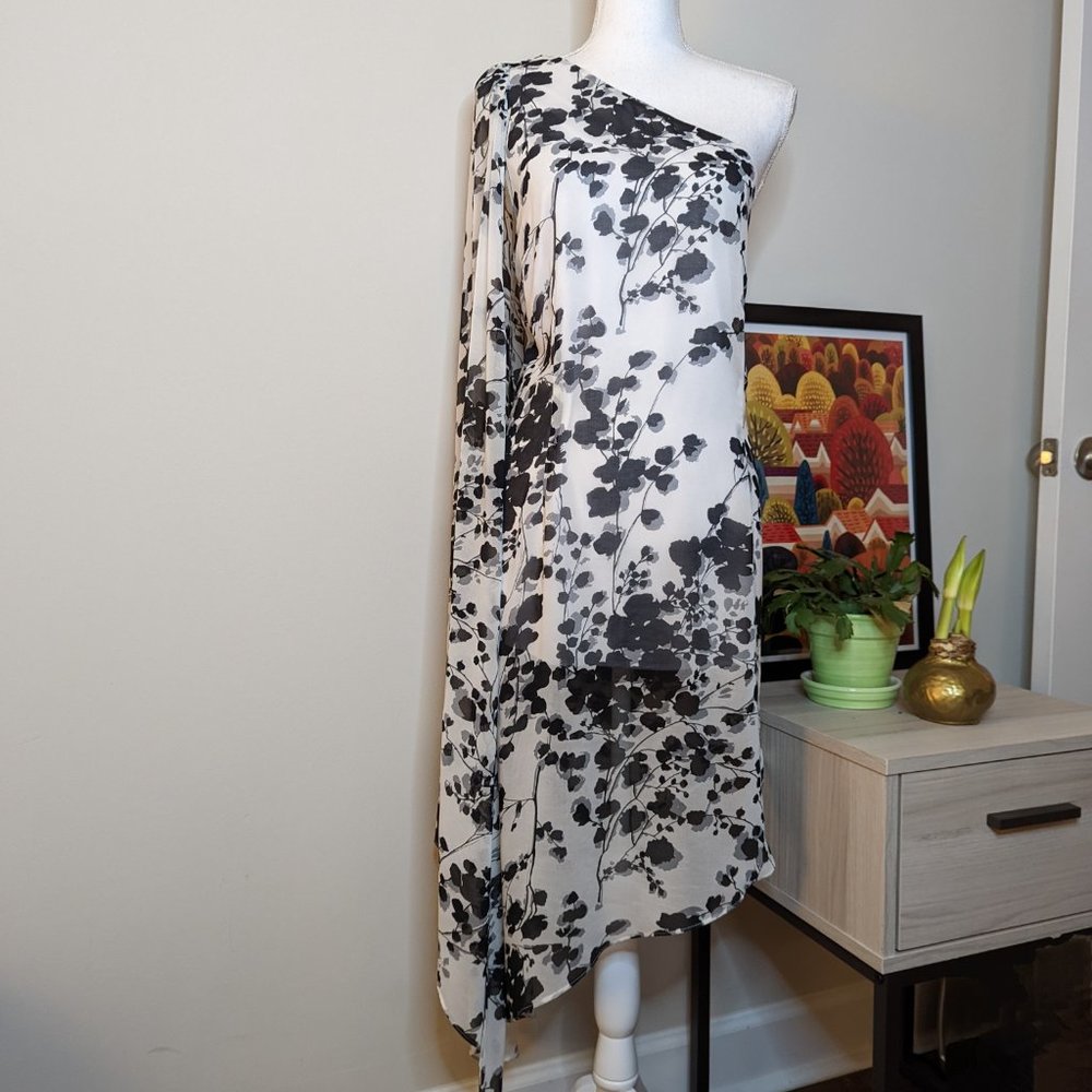 ASHRO One Shoulder Silky Tunic Top with Attached Scarf Size 18 NWT